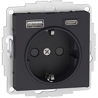 Розетка с заземлением +2xUSB тип A+C без рамки Systeme Electric AtlasDesign 1-м. карбон картинка